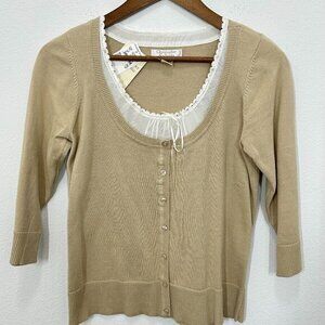 Vintage Y2K Tan Babydoll Cardigan Feminine‎ Twee Coquette Size Petite Small NWT